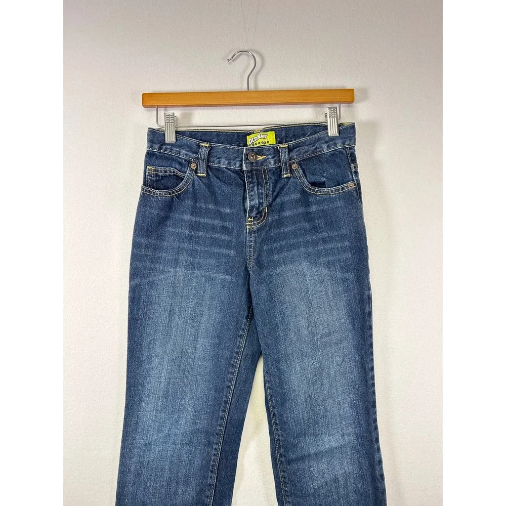 Old Navy Straight Leg Jeans Boys 10 Husky Blue Dark Wash Adjustable Waist Cotton